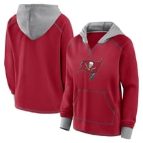 Women's Logo Athletic Red Tampa Bay Buccaneers Boom Fleece Pullover V-Neck Hoodie
