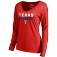 thumbnail image 1 of Women's Red Texas Rangers Fade Out V-Neck Long Sleeve T-Shirt, 1 of 3
