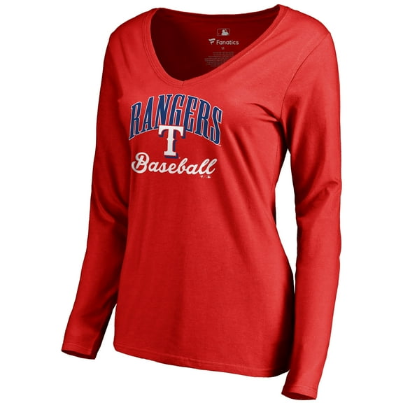 Women's Red Texas Rangers Victory Script Long Sleeve T-Shirt