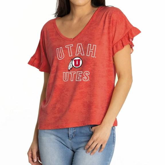 Women's Red Utah Utes Daisy Tri-Blend V-Neck T-Shirt
