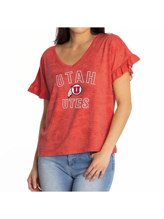 Women's Red Utah Utes Daisy Tri-Blend V-Neck T-Shirt