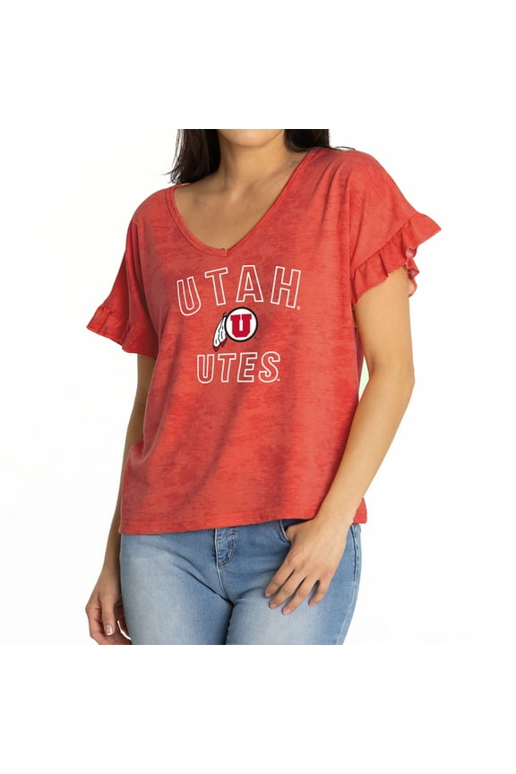 Women's Red Utah Utes Daisy Tri-Blend V-Neck T-Shirt