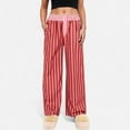 thumbnail image 1 of Women's Red Vertical Stripe Wide Leg Pants with Smocked Waistband Contrast Plaid Detail and Relaxed Full-Length Fit - Red, Medium, 1 of 7