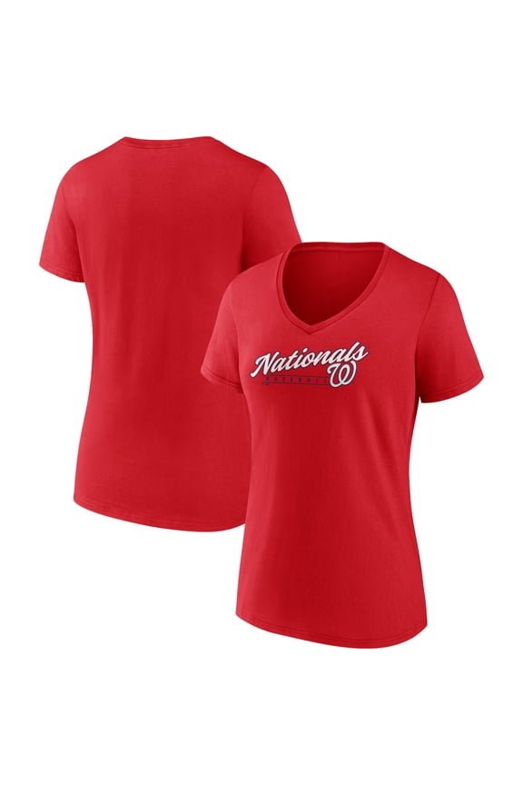 Women's Red Washington Nationals One And Only V-Neck T-Shirt