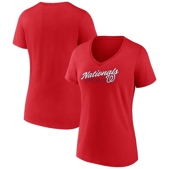 Women's Red Washington Nationals One And Only V-Neck T-Shirt