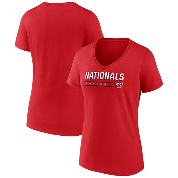 Women's Red Washington Nationals Primary Play V-Neck T-Shirt