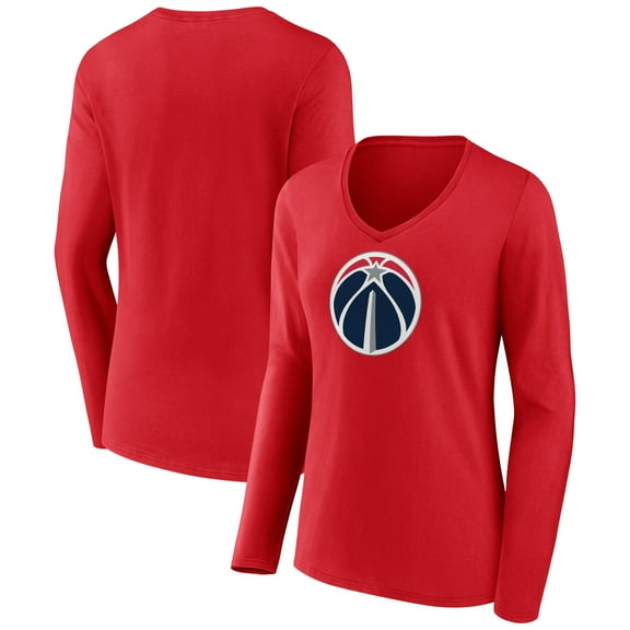 Women's Red Washington Wizards Primary Logo Long Sleeve V-Neck T-Shirt