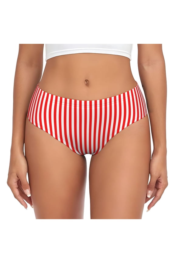 Women's Red White Vertical Stripe Pattern Hipster Underwear 3D printed Bikini Panties Briefs Large