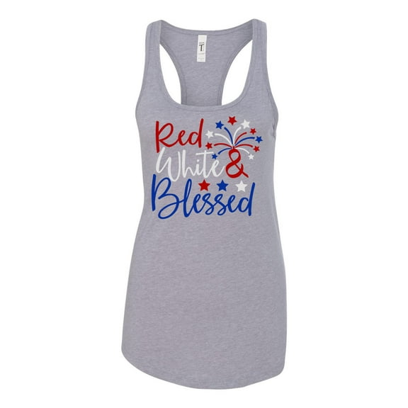 Women's Red, White, and Blessed Patriotic Fourth of July Independence Day Racerback Tank Top Graphic Tee-Sports Grey-medium