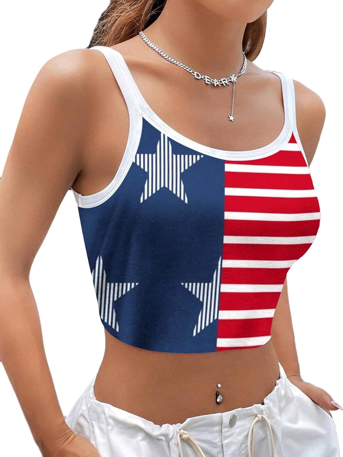 Women's Patriotic Crop Top - Red White & Blue American Flag Graphic Tank For 4th Of July