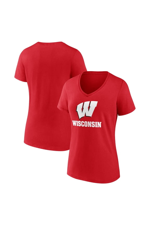 Women's Red Wisconsin Badgers Lockup Team V-Neck T-Shirt