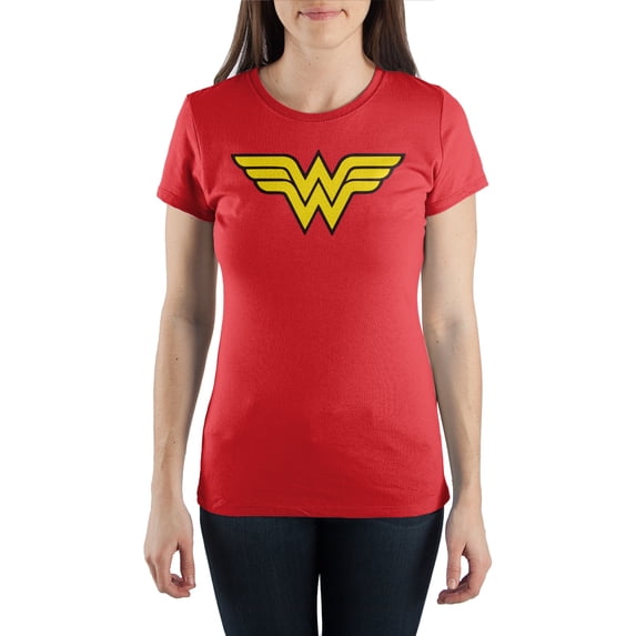 Women's Red Wonder Woman Superhero Short Sleeve Shirt- X-Large