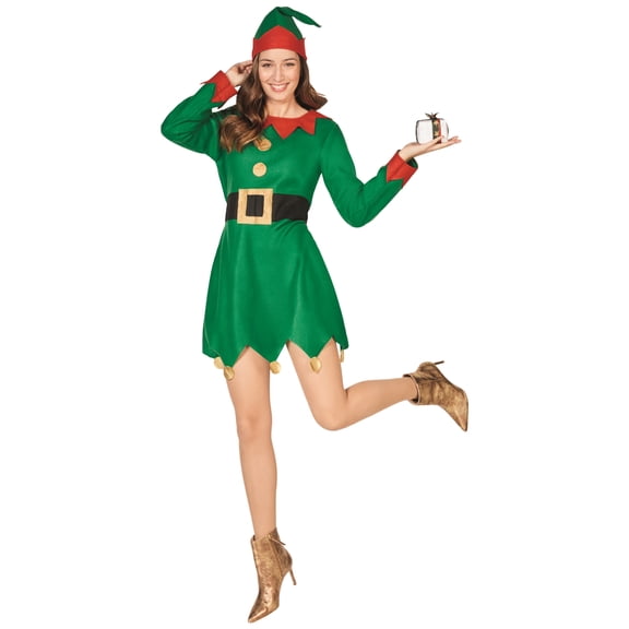 Women's Red and Green 2-Piece Elf Costume- Size Medium