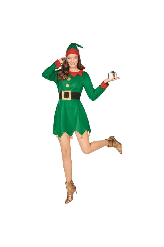 Women's Red and Green 2-Piece Elf Costume- Size Small