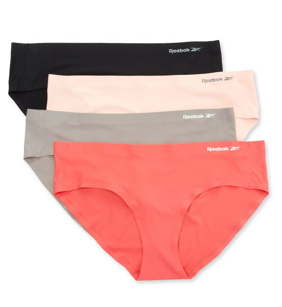 Women's Reebok 31UH281 Bonded Hipster Panty 4 Pack (Coral/Grey/Black/Blush L)