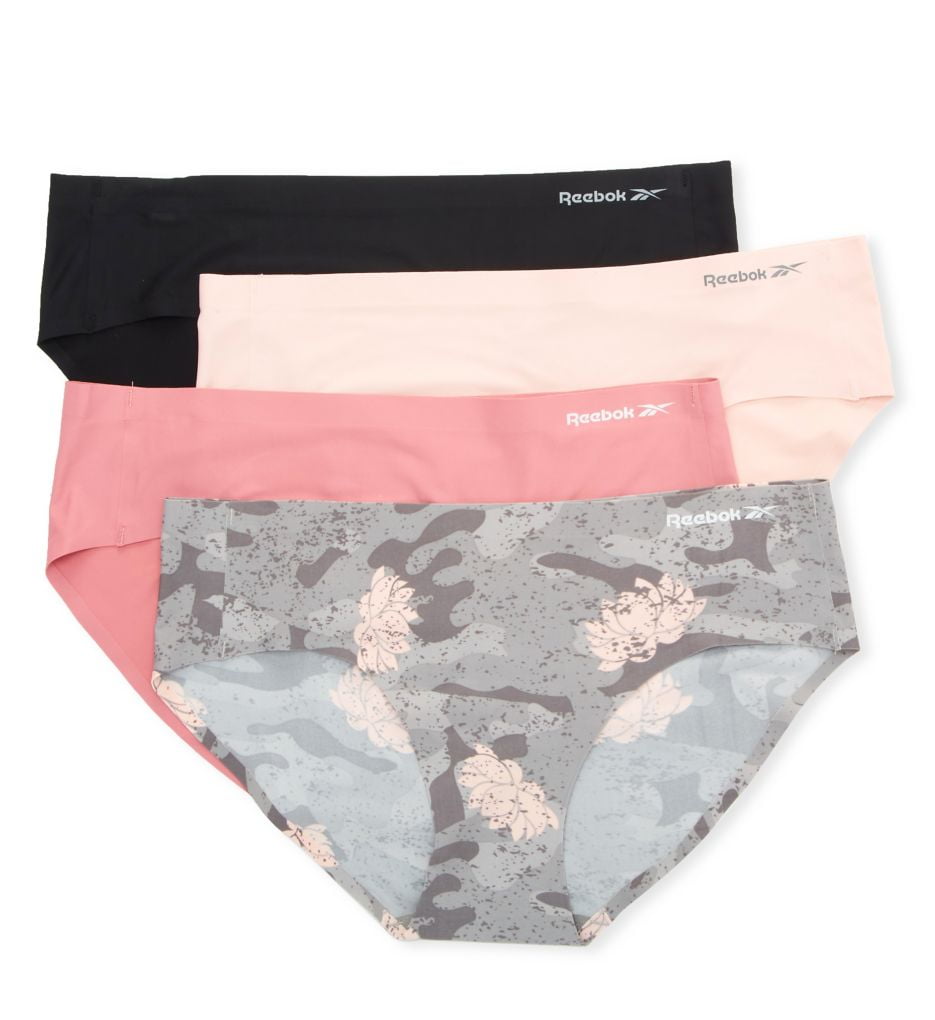 Women's Reebok 31UH281 Bonded Hipster Panty 4 Pack (Print/Rose/Black/Blush S)