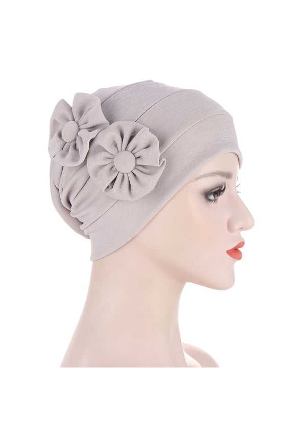 Women's Reflective Beaded Headwrap Hat, Indian Muslim Style Chemo Cap with Ruffle Design, Safety Night Running Beanie with Floral Applique for Outdoor Activities