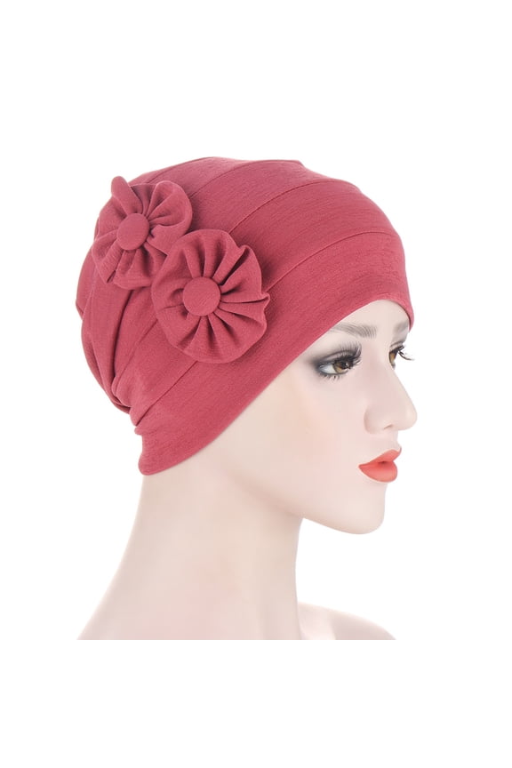 Women's Reflective Beaded Headwrap Hat, Indian Muslim Style Chemo Cap with Ruffle Design, Safety Night Running Beanie with Floral Applique for Outdoor Activities