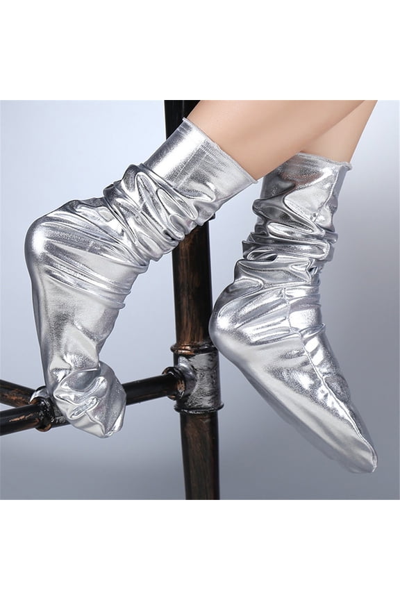 Women's Reflective Mid Calf Socks, Metallic Stacking Socks for Work and Casual, Fashionable Crew Socks with Reflective Detail, Comfortable Polyester Daily Wear Socks