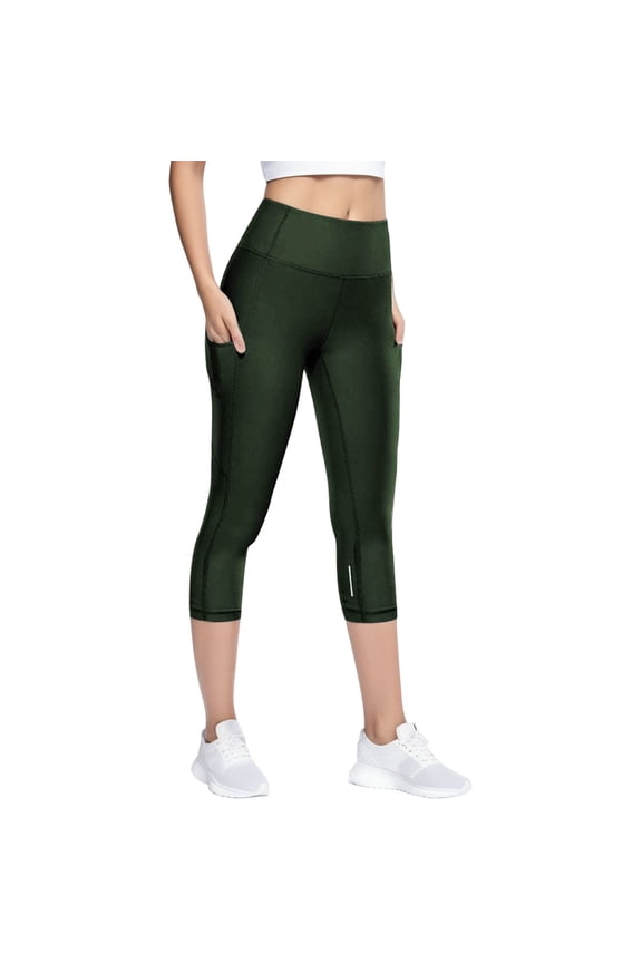 Women's Reflective Yoga Capri Leggings Tight Stretch Cropped Workout Tights Athletic Running Gym Pants L