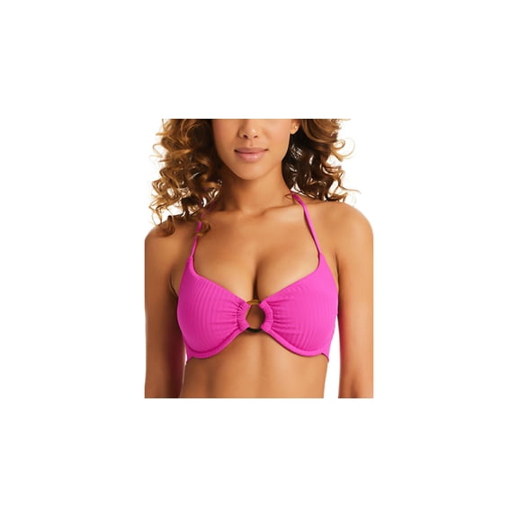 Women's Refresh Ribbed O-Ring Halter Bikini Top Magenta DD