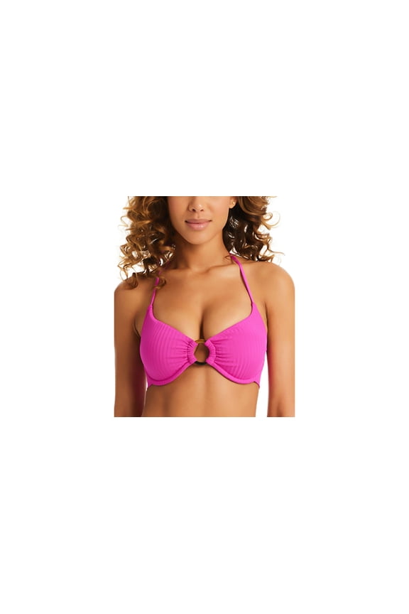 Women's Refresh Ribbed O-Ring Halter Bikini Top Magenta DD