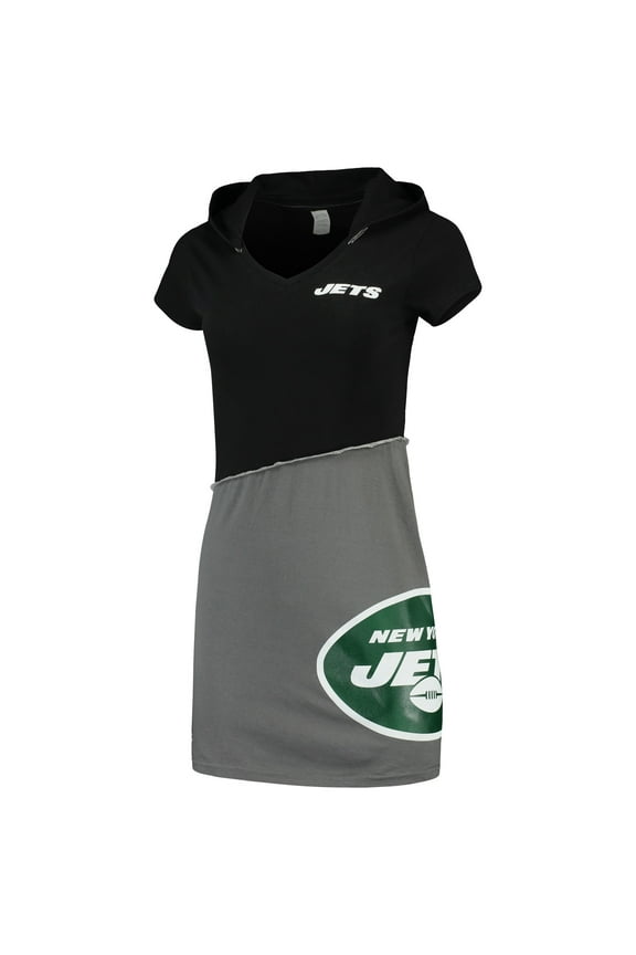 Women's Refried Apparel Black/Gray New York Jets Sustainable Hooded Mini Dress