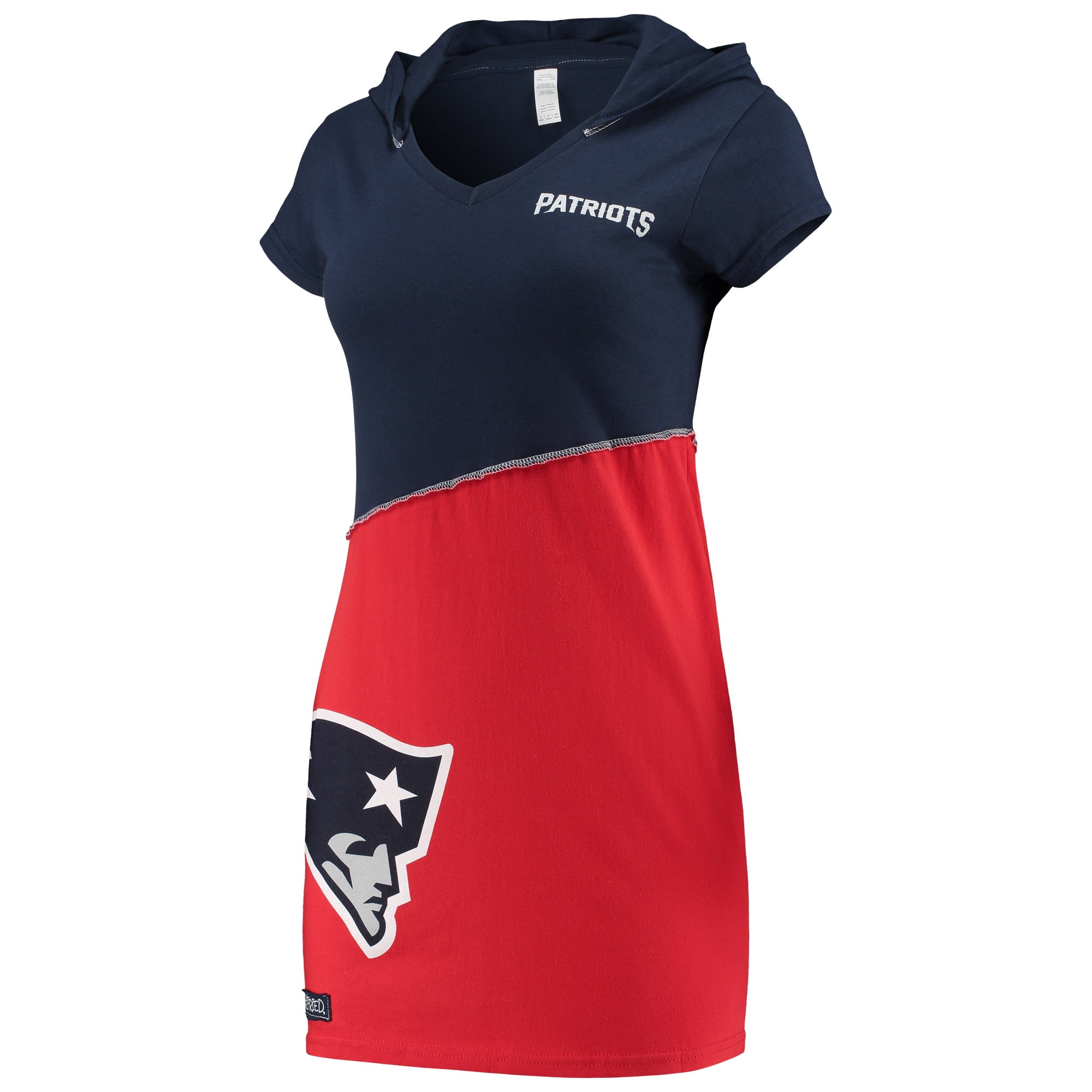 patriots jersey dress Women's Refried Apparel Navy/Red New England Patriots Sustainable Hooded  Mini Dress