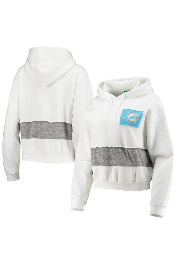 Women's Refried Apparel White Miami Dolphins Sustainable Crop Dolman Pullover Hoodie
