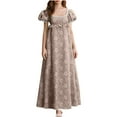 thumbnail image 1 of Women's Regency Dresses Puff Sleeve Square Neck Color Block Printed Flowy Smocked Maxi Dress, 1 of 7