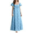 thumbnail image 1 of Women's Regency Dresses Puff Sleeve Square Neck Color Block Printed Flowy Smocked Maxi Dress, 1 of 7