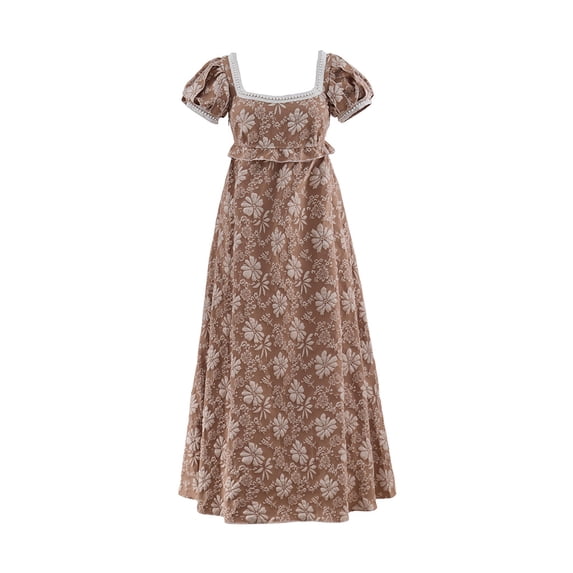 Women's Regency Inspired Vintage High Waist Victorian Tea Dress Elegant Long Gown