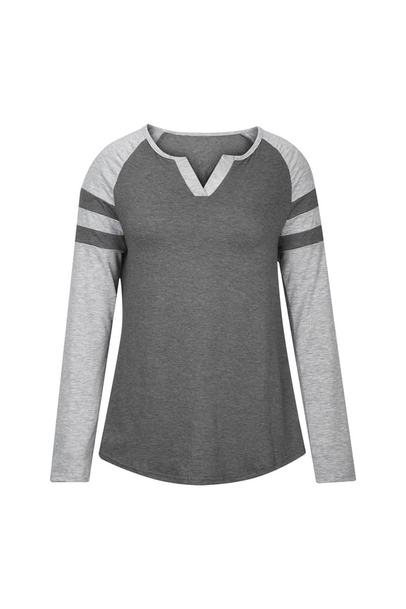 Women's Reglan Sleeve Tops Colorblock V Neck T Shirts Casual Patchwork Blouses Baseball Tee Shirt Bottom Top
