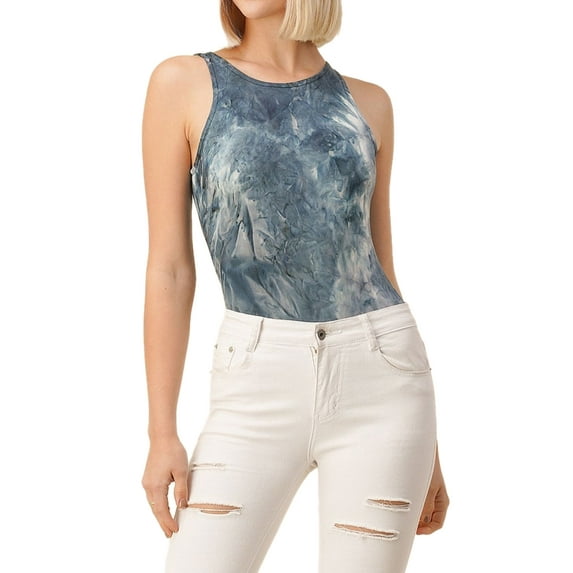 Women's Regular Blue Tie Dye Printed Bodysuit - L/XL