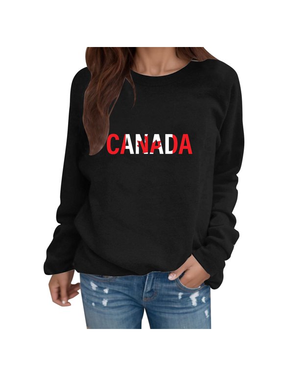 Women's Regular Crew Neck Sweatshirt Canada Letter Graphic Long Sleeve Tops