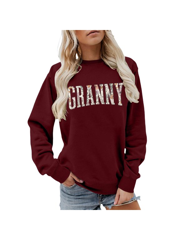 Women's Regular Crew Neck Sweatshirt Floral Letter GRANNY Graphic Long Sleeve Tops