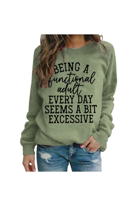 Women's Regular Crew Neck Sweatshirt Functional Slogan Letter Print Long Sleeve Tops