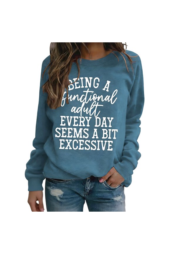Women's Regular Crew Neck Sweatshirt Functional Slogan Letter Print Long Sleeve Tops