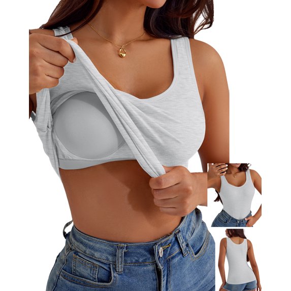 Women's Regular Size Vest with Built-In Bra, Featuring Comfortable And Breathable Shaping Tops That Can Be Worn As Outerwear And Underwear With Wider Strap Grey L