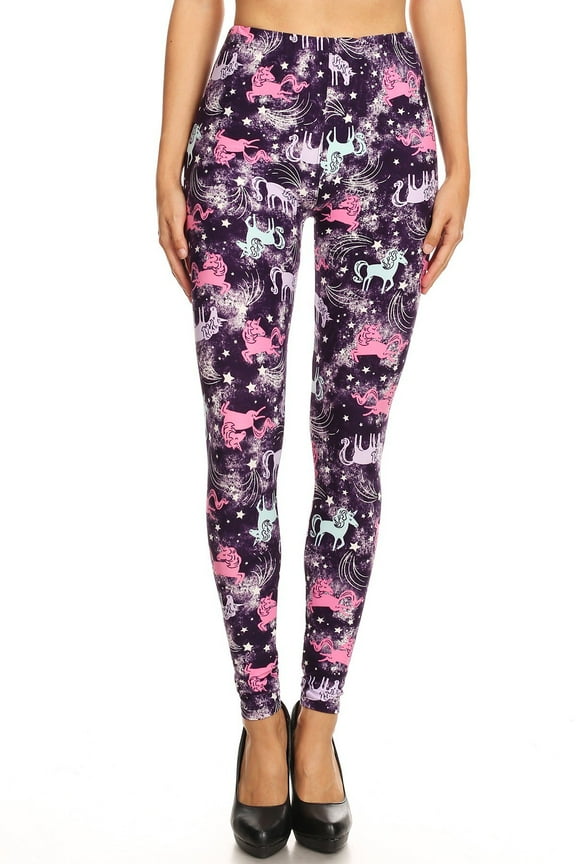 Women's Regular Stars & Unicorns Pattern Printed Leggings