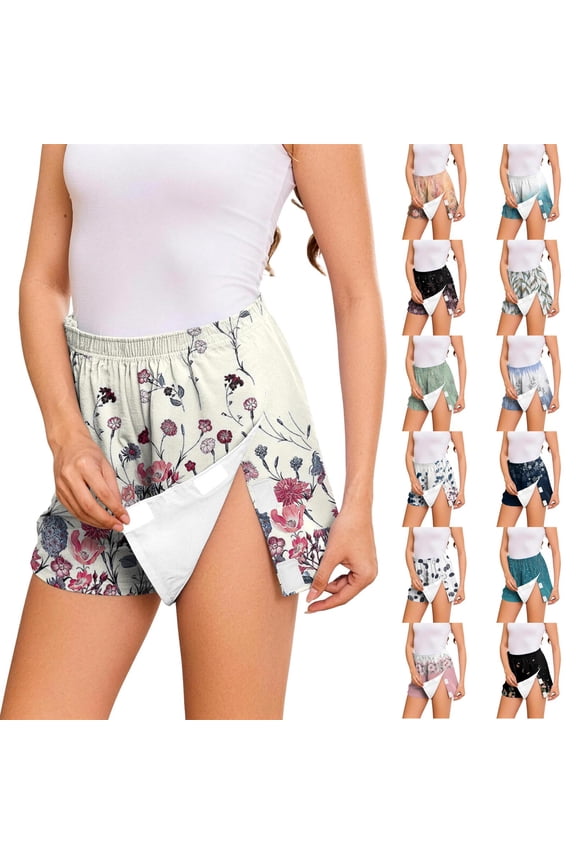 Women’s Rehabilitation Shorts with Side Hook and Loop Closure Floral Print High Waist Easy Access Design for Postoperative Care Use