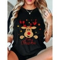thumbnail image 1 of Women's Reindeer Merry Christmas Graphic Cotton T Shirt Comfortable Short Sleeve Round Neck Top Black S-5XL, 1 of 5