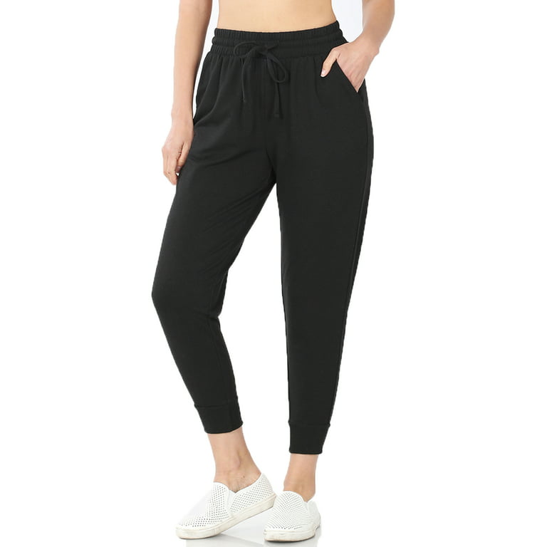 Women's Relax Fit Cropped Jogger Lounge Sweatpants Running Pants (Black,  Large) 