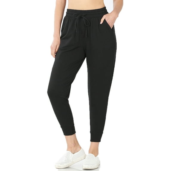 Women's Relax Fit Cropped Jogger Lounge Sweatpants Running Pants (Black, X-Large)