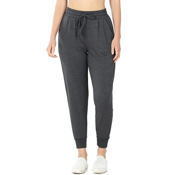 Women's Relax Fit Cropped Jogger Lounge Sweatpants Running Pants (Charcoal, Large)