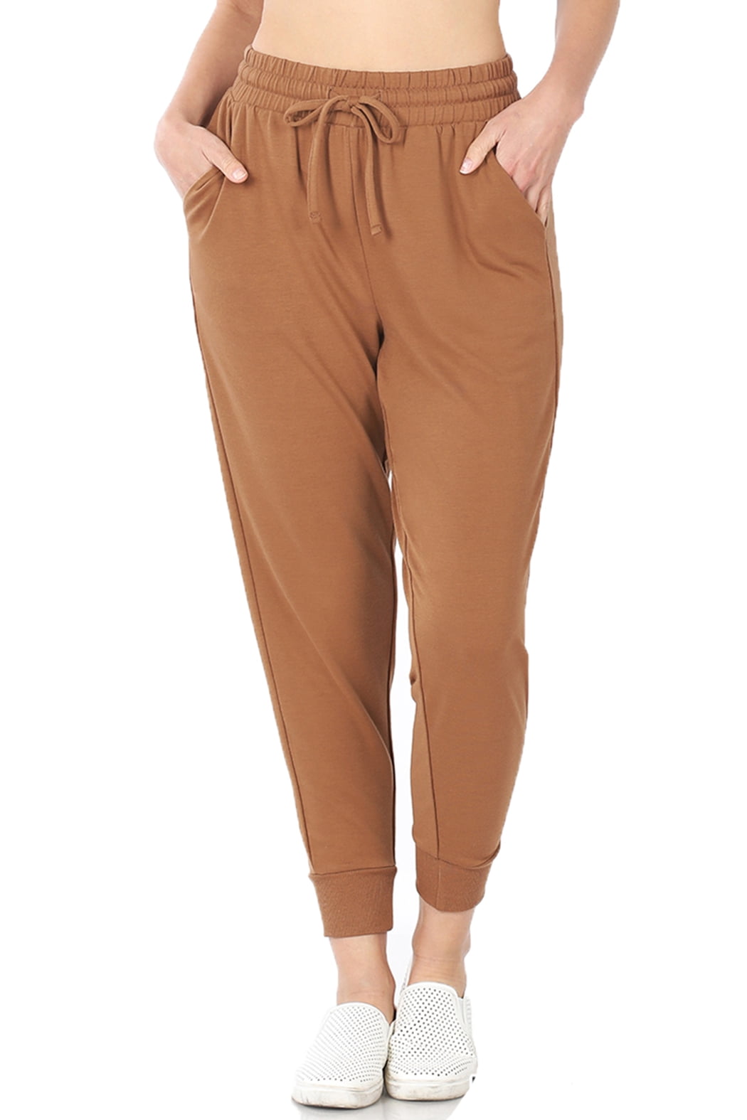 Women's Relax Fit Cropped Jogger Lounge Sweatpants Running Pants (Deep  Camel, Large)