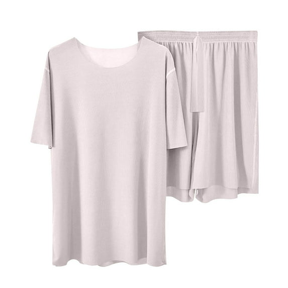 Women's Relaxed Cotton Pajama Set - Breathable Short Sleeve Shirt & Stretchy Shorts Comfy Two-Piece Sleepwear, Home Loungewear for Women,Gray One Size