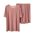 thumbnail image 1 of Women's Relaxed Cotton Pajama Set - Breathable Short Sleeve Shirt & Stretchy Shorts Comfy Two-Piece Sleepwear, Home Loungewear for Women,Pink One Size, 1 of 5