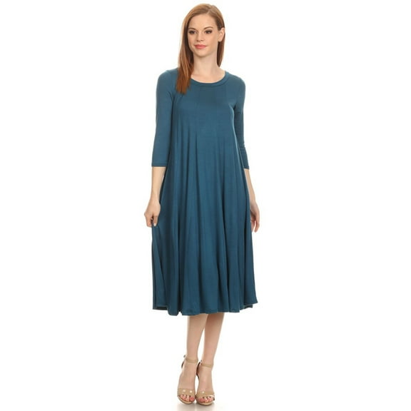 Women's Relaxed Fit 3/4 Sleeve Round Neck Jersey Knit A-Line Solid Maxi Dress