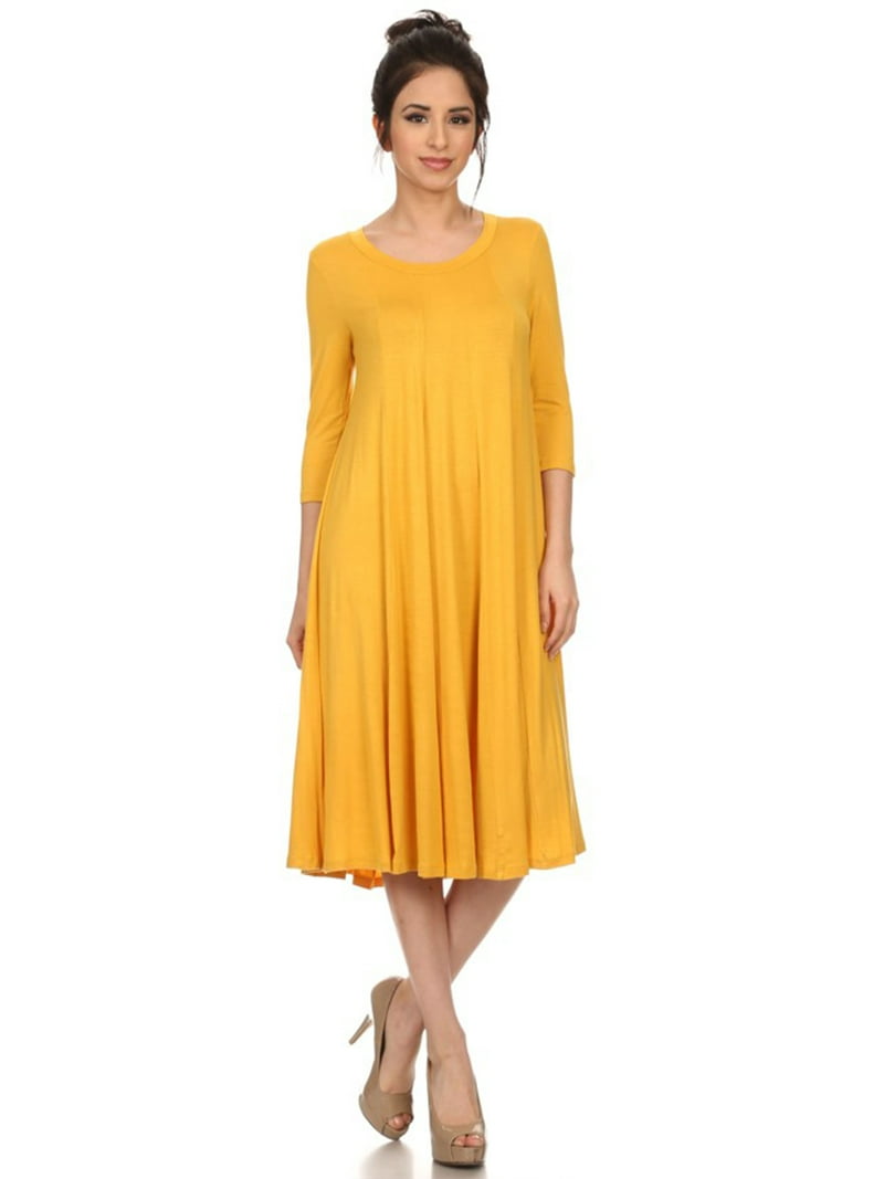 FashionStream Women's Relaxed Fit 3/4 Sleeve Round Neck Jersey Knit A-line Solid Maxi Dress, Size: 2XL, Beige